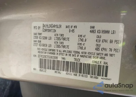 2005 Dodge Ram 2500 Slt/Laramie from USA, damaged, VIN 3D7KS28C55G863608